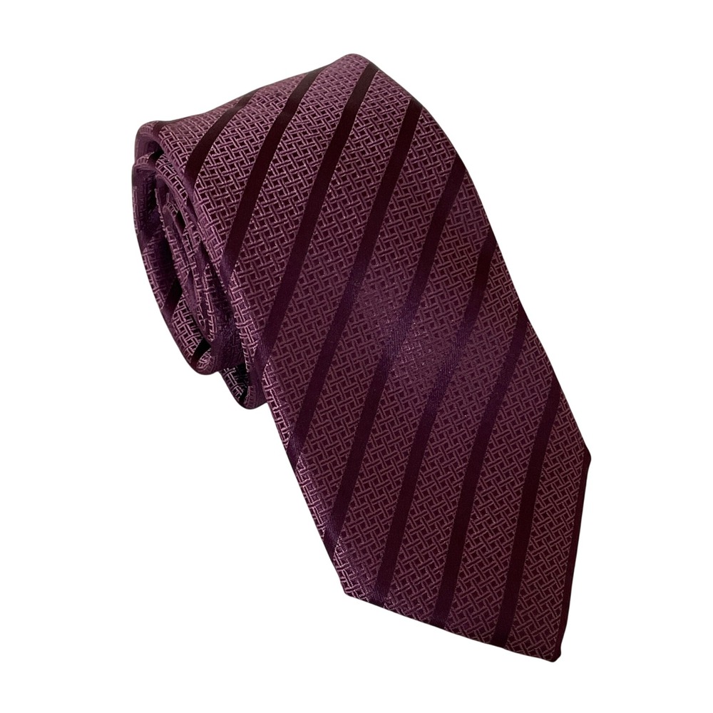 NWT Alfani Necktie Men's One Size Berry Purple Polyester Saxon Stripe Tie